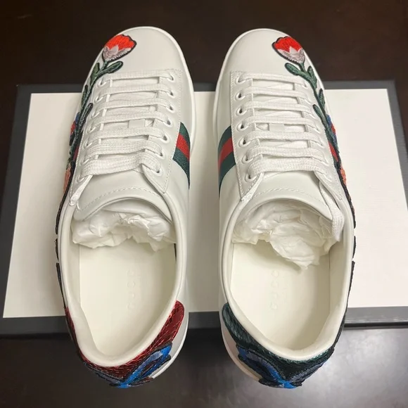 New Gucci Ace Embroidered Floral Sneaker Shoes Size 38.5 / US 8.5 - Picture 12 of 16
